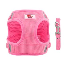 dog Harnesses and dog leash set; New dog leash corduroy breathable dog chest strap reflective pet chest strap walking dog rope set (colour: Pink, Specification (L * W): XL)