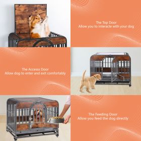 46in Heavy Duty Dog Crate, Furniture Style Dog Crate with Removable Trays and Wheels for High Anxiety Dogs (Color: as Pic)